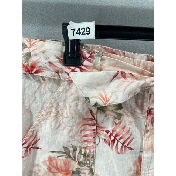 GUESS‎ Shorts Womens XL Pink Slash Pockets Belted Floral High Waist Linen Blend - Picture 12 of 12